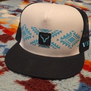 Vexul White and Black Trucker Hat with Blue Pattern
